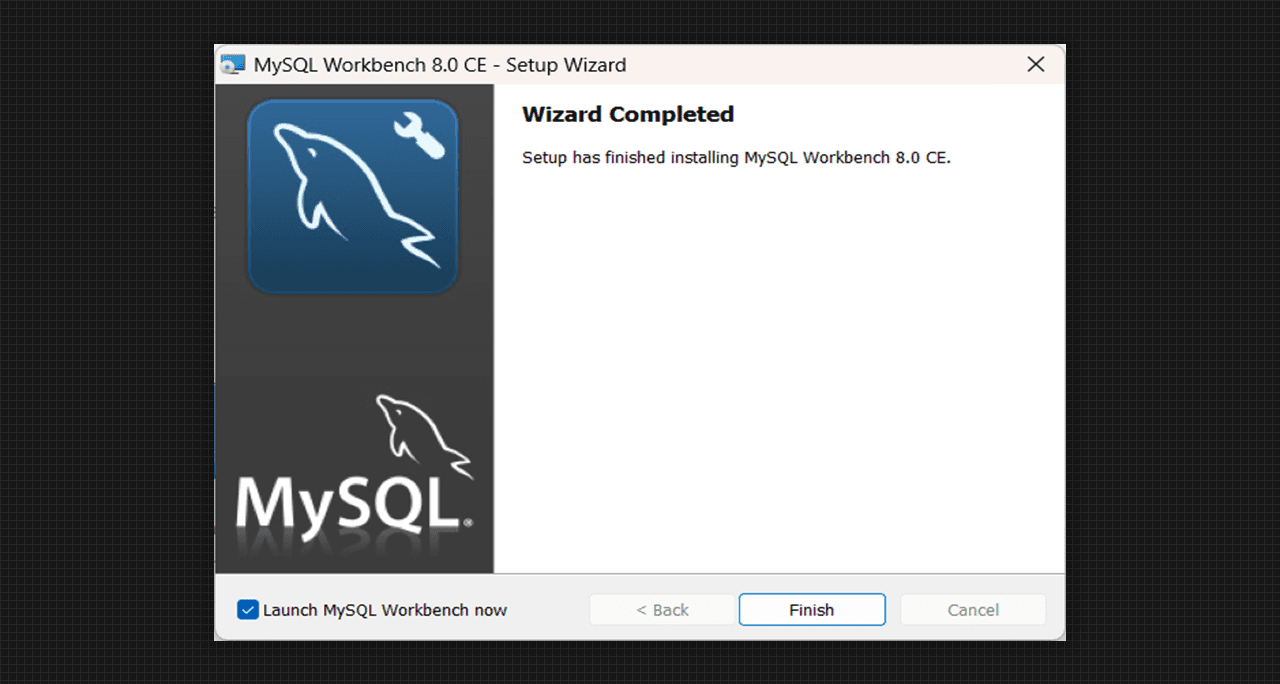 Wizard Completed for MySQL Workbench 8.0 CE