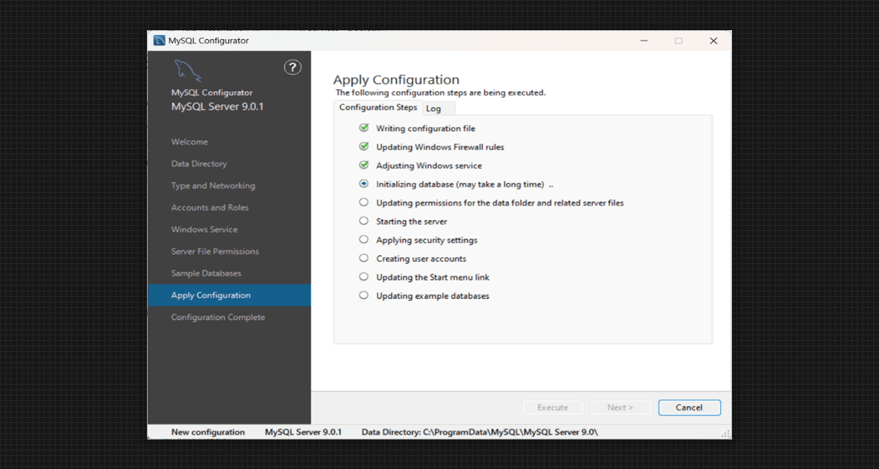 Applying Configuration for MySQL Server 9.0 Setup