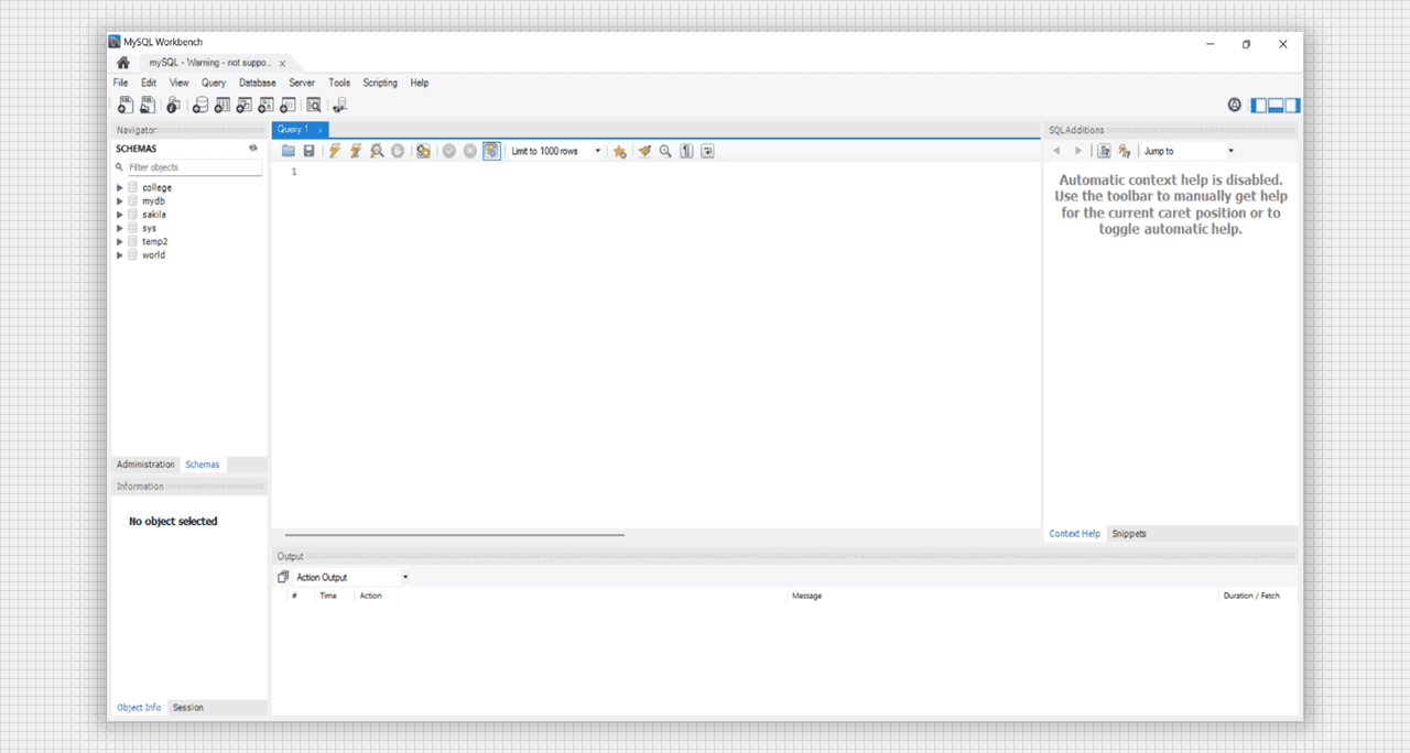 Startup Window of MySQL Workbench